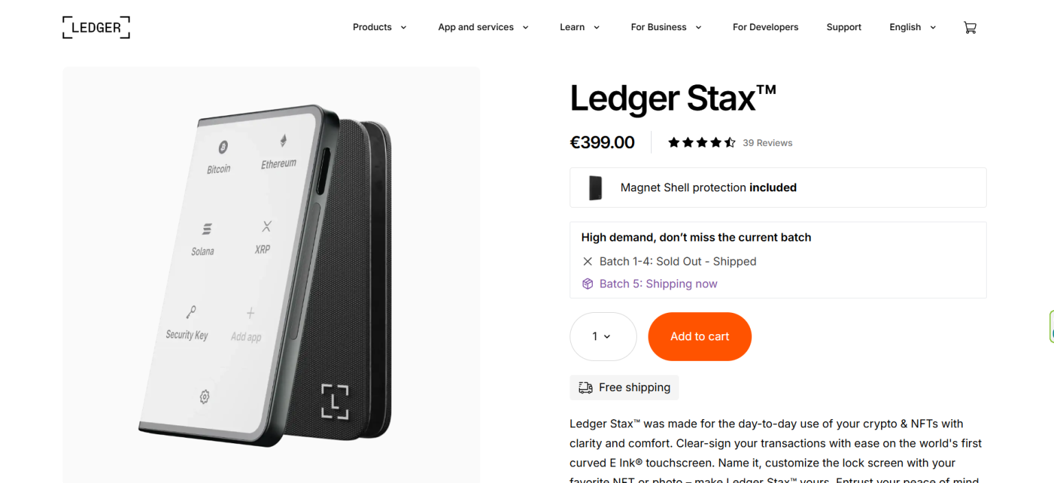 صفحة شراء محفظة Ledger Stax