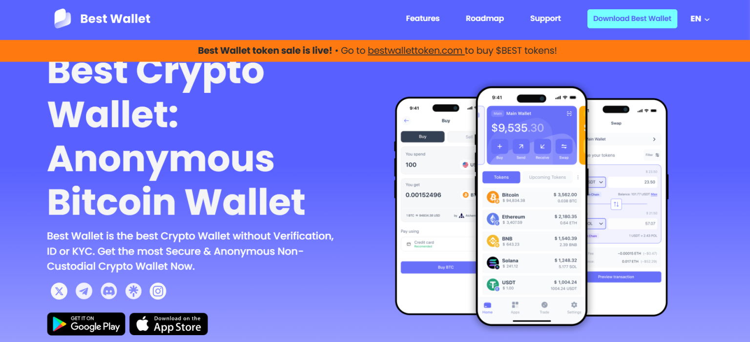 الصفحة الرئيسية لموقع Best Wallet