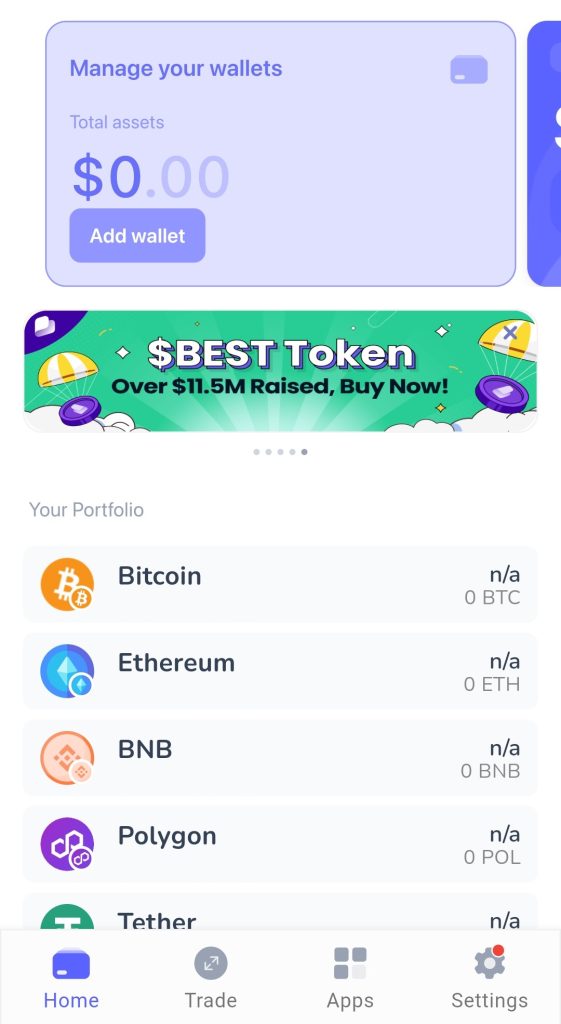واجهة تطبيق Best Wallet تتيح إدارة كافة أصولكم الرقمية من مكان واحد