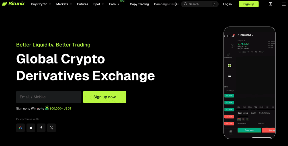 الصفحة الرئيسية لمنصة Bitunix