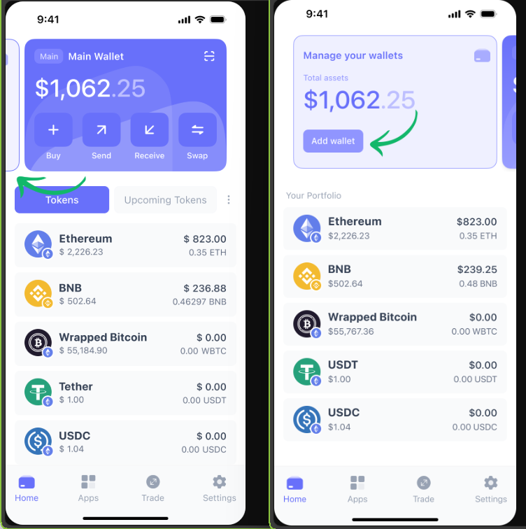واجهة التطبيق وخطوات إنشاء محفظة