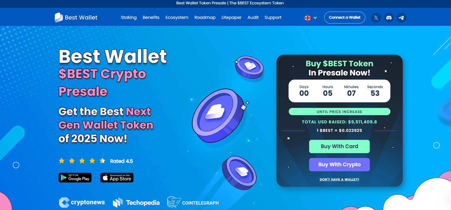 واجهة اكتتاب عملة بيست واليت (Best Wallet) وروابط تحميل تطبيق المحفظة