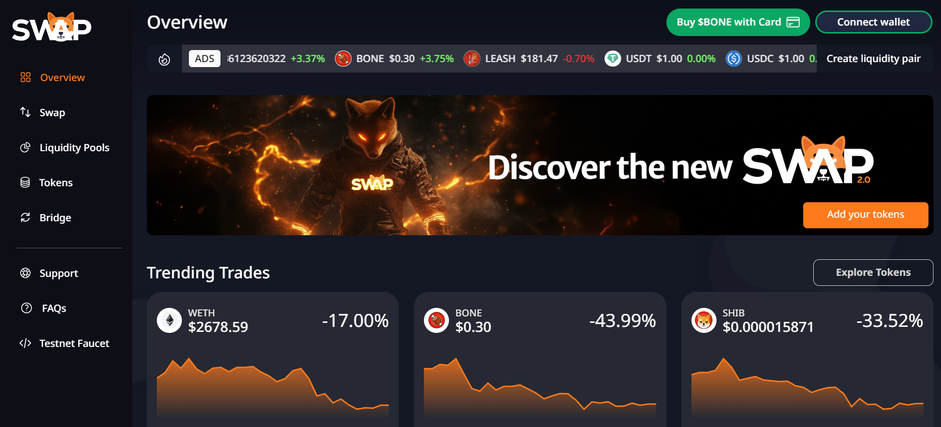 واجهة منصة ShibaSwap تستعرض بعض البيانات