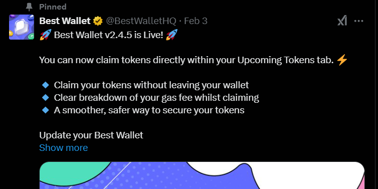 منشور لحساب مشروع Best Wallet على منصة X