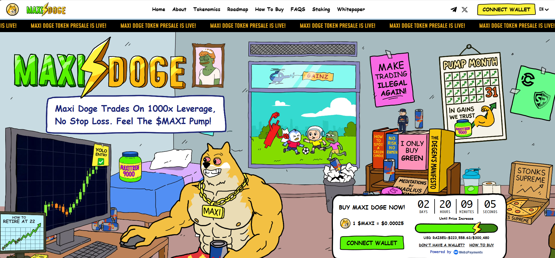 واجهة اكتتاب عملة ماكسي دوج (Maxi Doge) وأبرز البيانات المتعلقة به