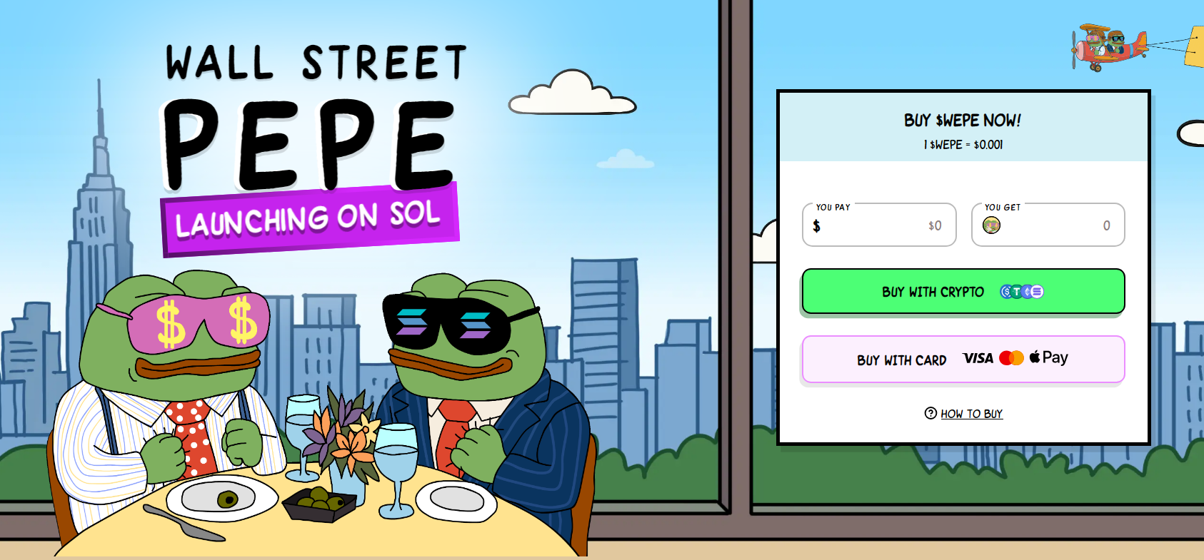 واجهة اكتتاب عملة وول ستريت بيبي (Wall Street Pepe) مع أبرز البيانات المتعلقة به