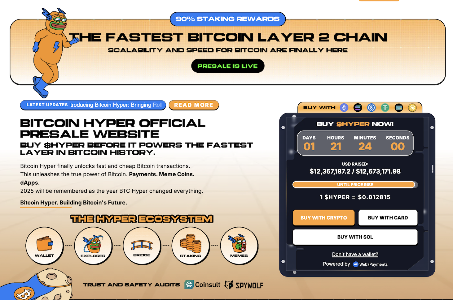 واجهة اكتتاب عملة بيتكوين هايبر (Bitcoin Hyper) مع أبرز البيانات المتعلقة به ولمحة عن المشروع