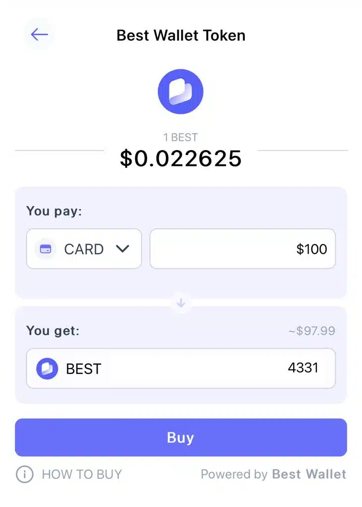 Nákup $BEST tokenů v aplikaci Best Wallet