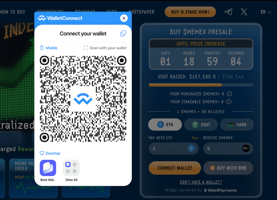 Mobilní aplikace Best Wallet a QR kód pro rychlé stažení