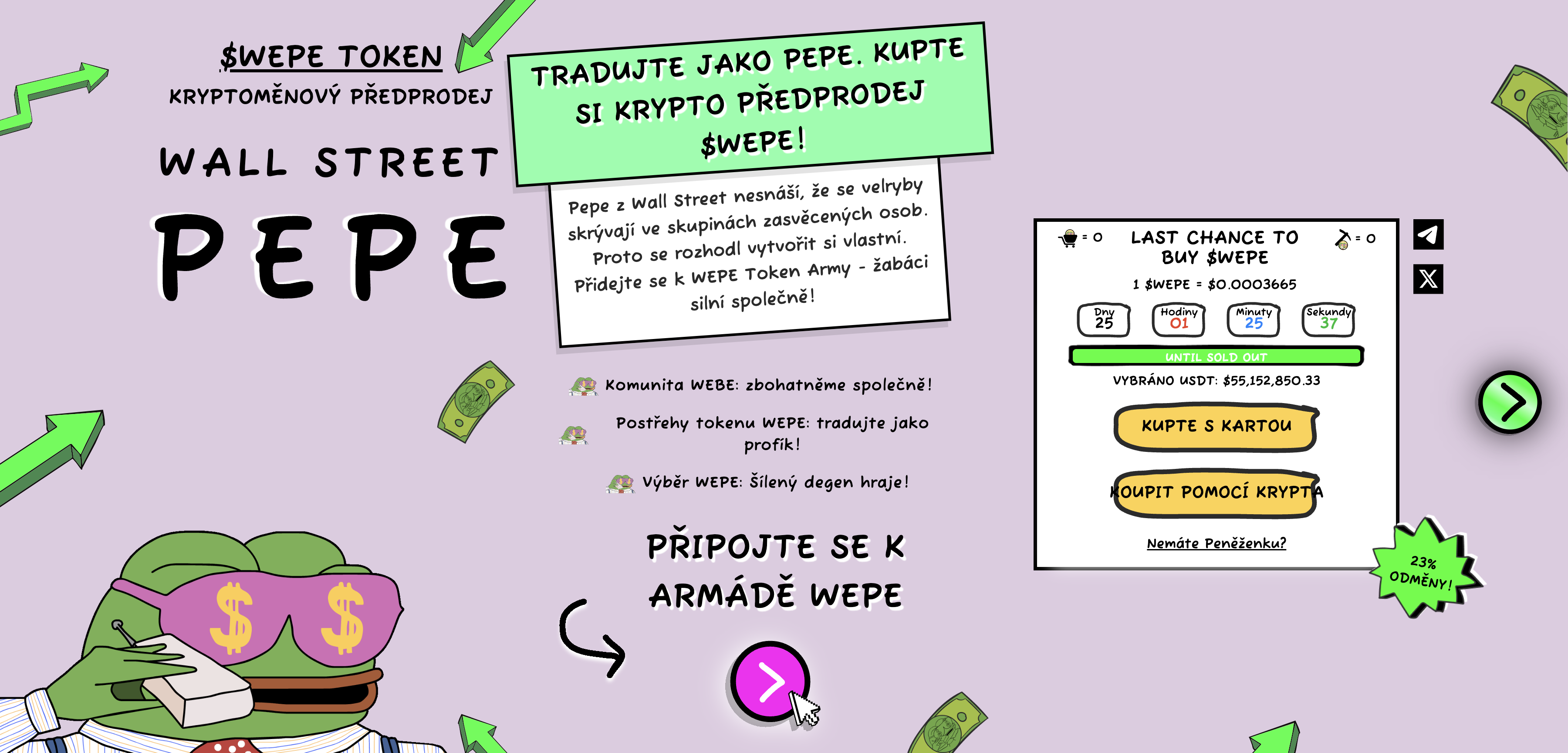 Předprojdej Wall Street Pepe a tokenu $WEPE