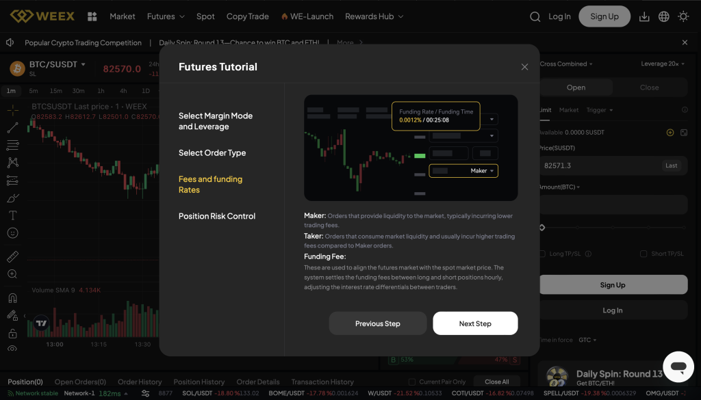 Weex - demo futures obchodování