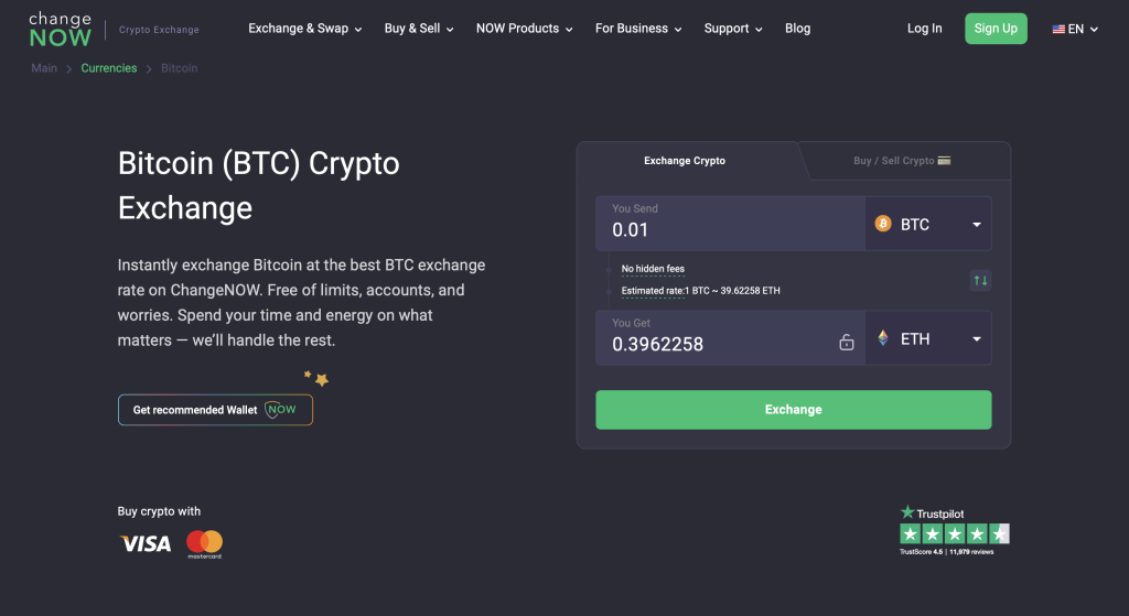 ChangeNow - směna kryptoměn bez KYC
