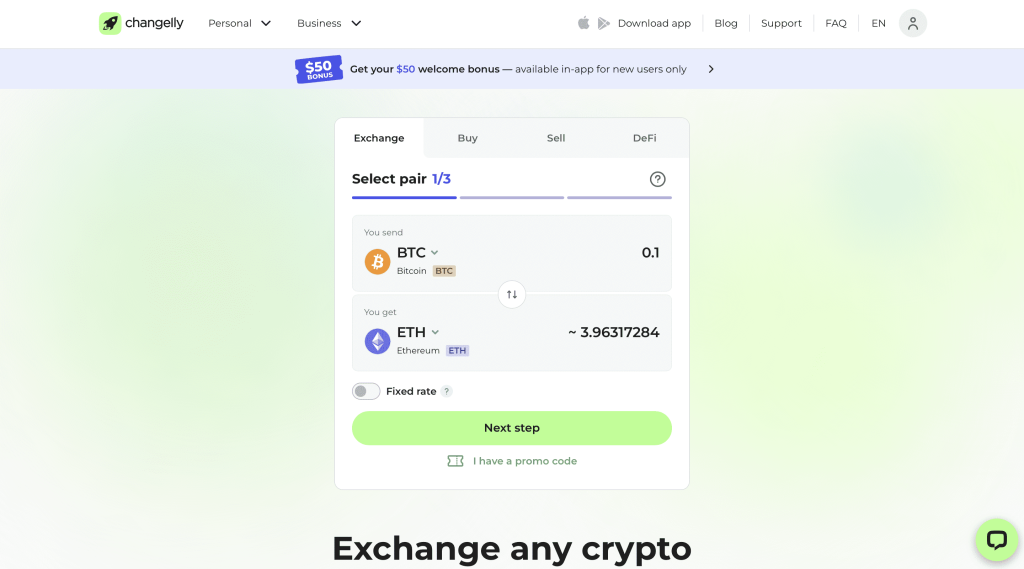 Changelly - burza bez KYC
