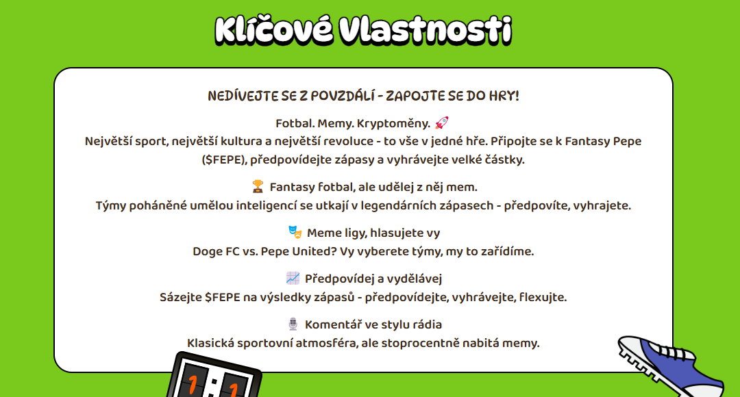 Klíčové vlastnosti Fantasy Pepe.