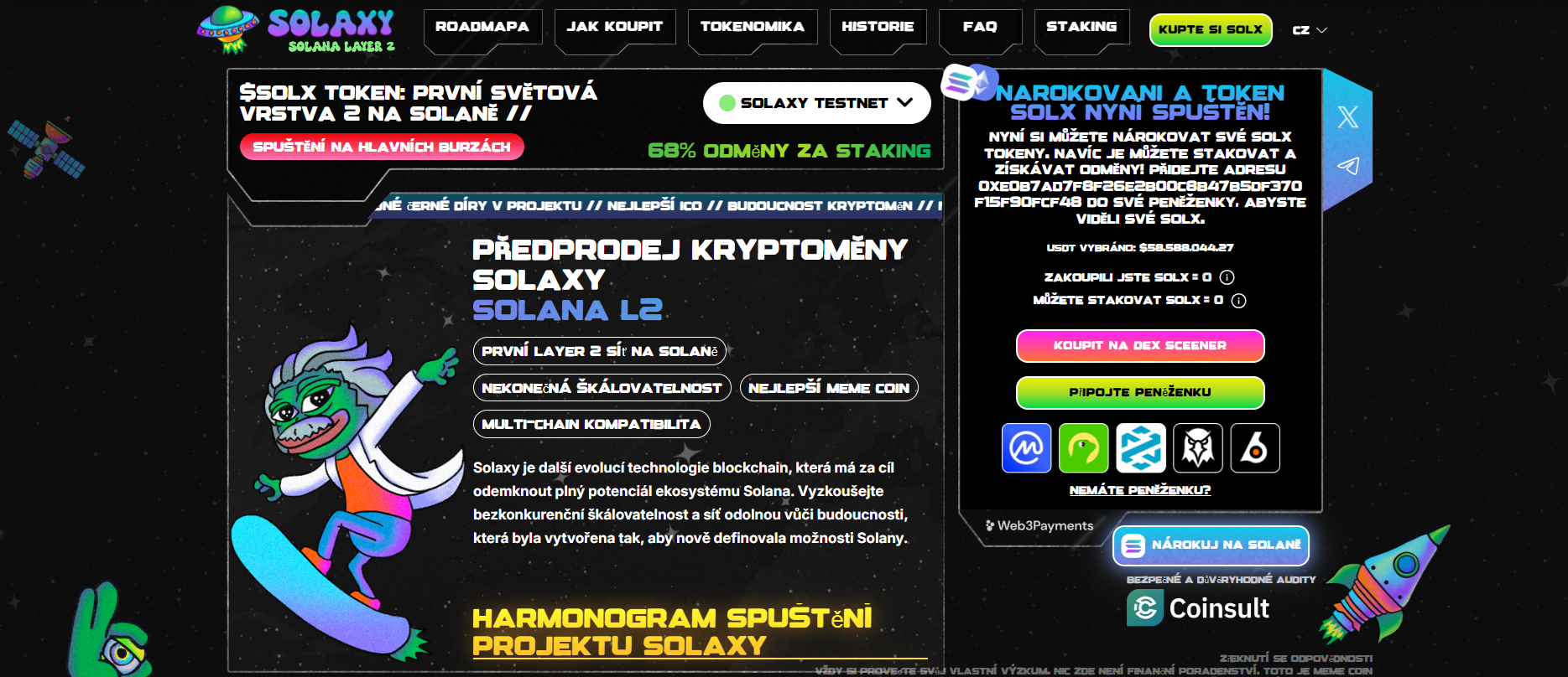 Oficiální web dlouhodobé kryptoměny Solaxy