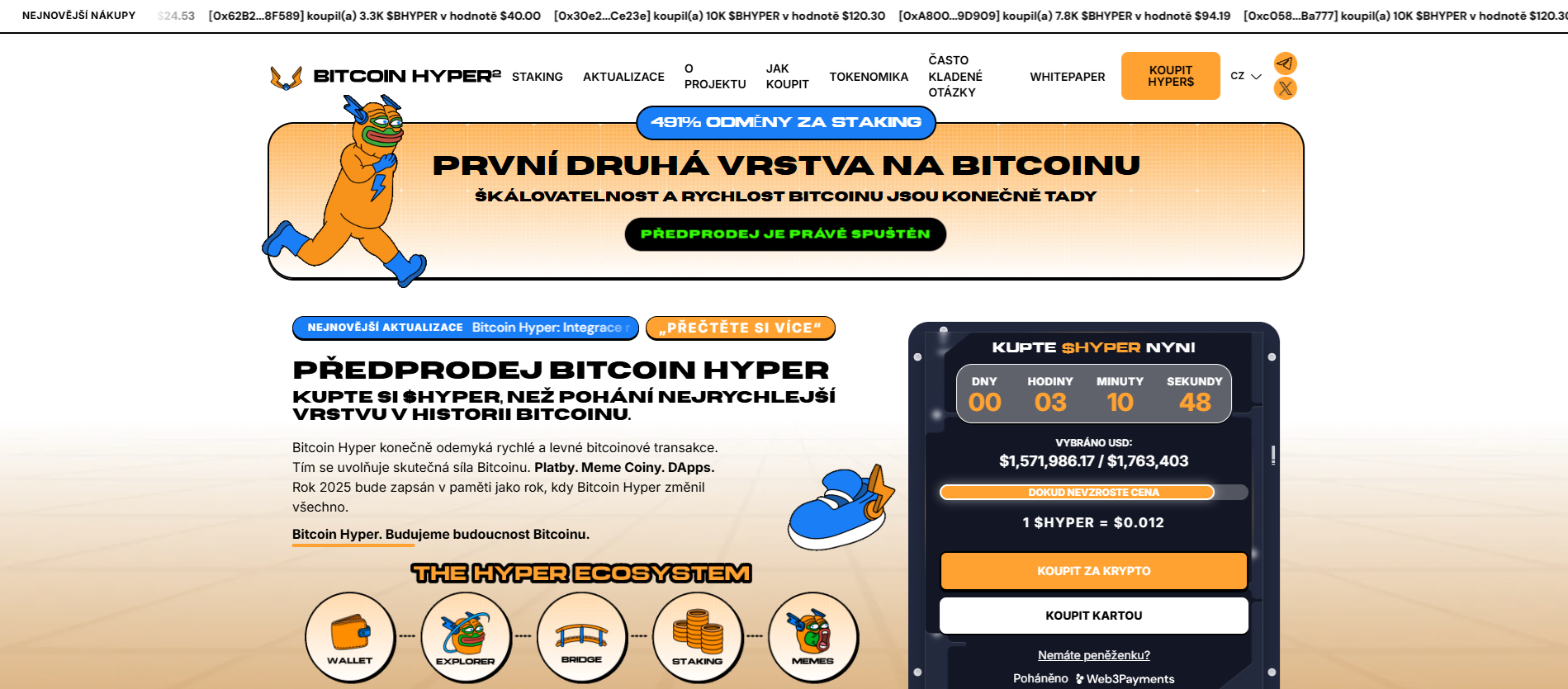 Hlavní stránka webu Bitcoin Hyper - dlouhodobé kryptoměny
