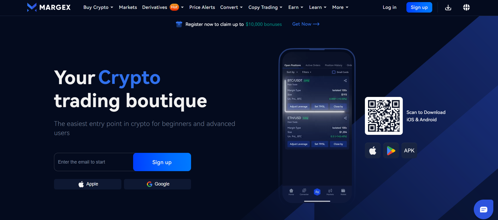 Oficiální webové stránky kryptoburzy Margex.