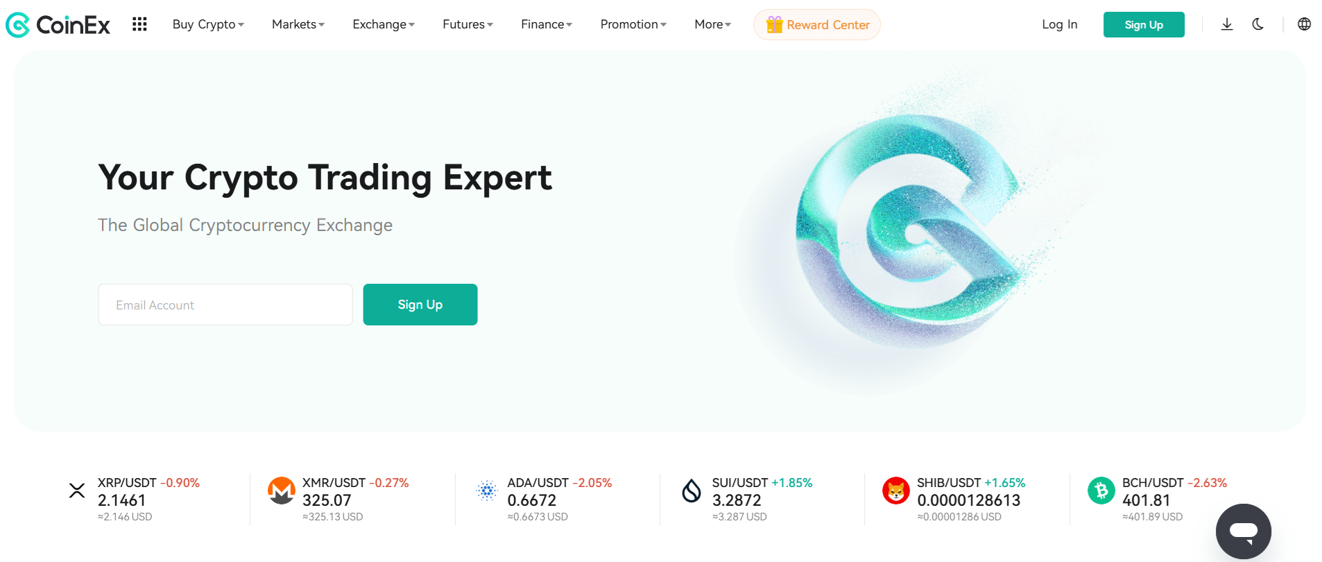 Oficiální webové stránky kryptoburzy CoinEX.