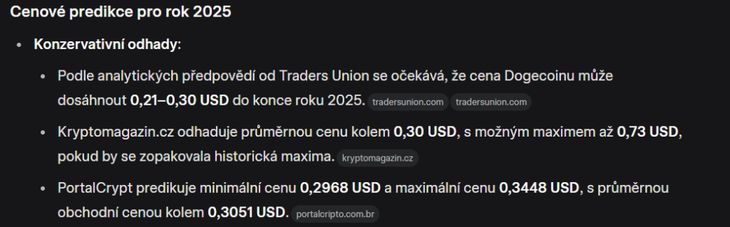 Predikce pro dogecoin od AI Grok