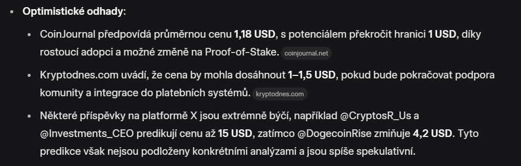 Optimistické odhady pro růst kryptoměny dogecoin