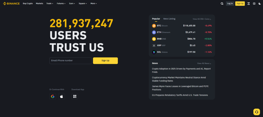 Oficiální webové stránky burzy pro copy trading Binance