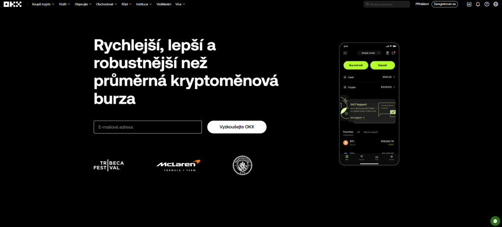 Hlavní stránka kryptoměnové burzy OKX