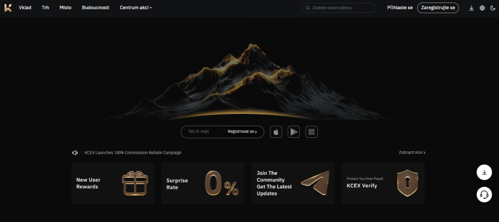 Oficiální webové stránky crypto trading platformy KCEX