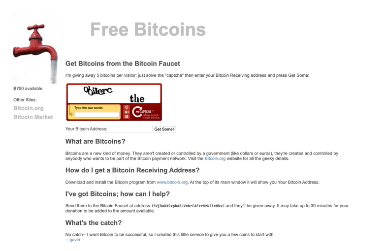 první bitcoin faucet, který vyplácel kryptoměnu zdarma