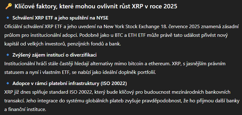 Klíčové faktory vývoje XRP