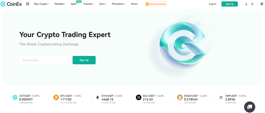 Oficiální web burzy CoinEx
