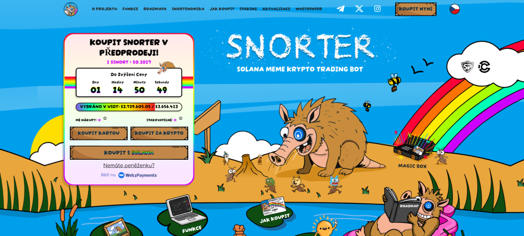 Web projektu Snorter Bot - altcoiny