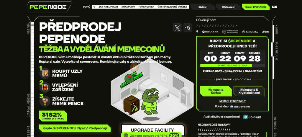Předprodej kryptoměny PEPENODE - top 5 kryptoměn pro září 2025