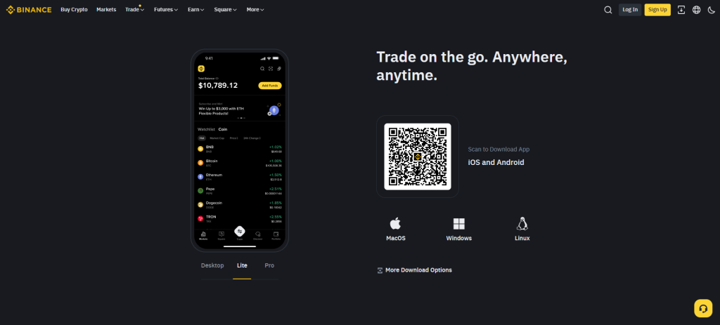 Krypto směnárna Binance a její rozhraní