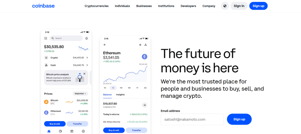 Oficiální web burzy Coinbase - krypto akcie