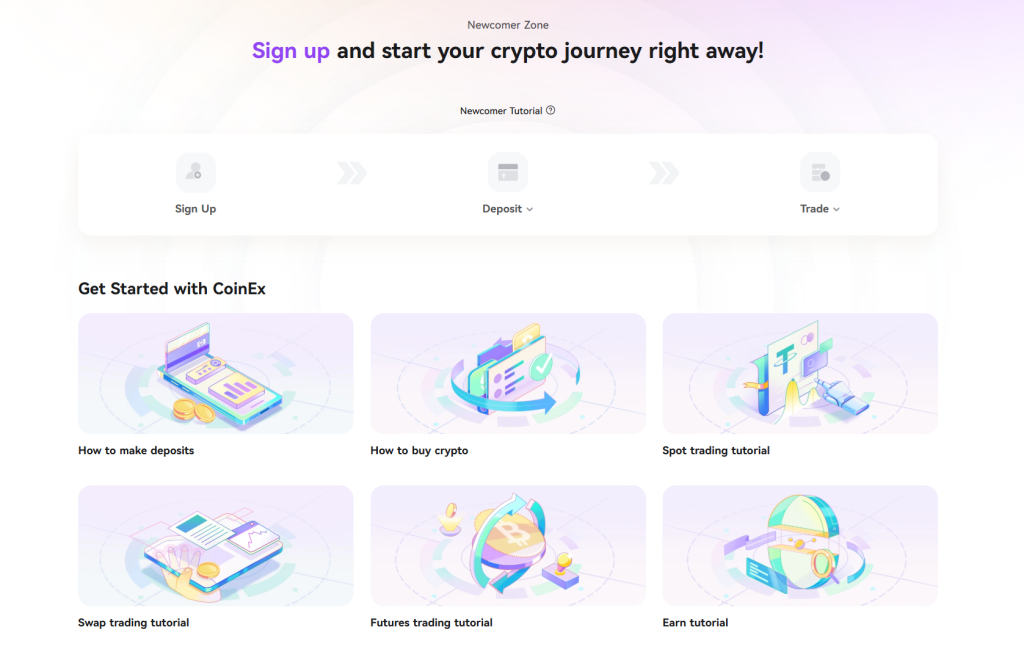 CoinEx platforma s tutoriály pro začátečníky.