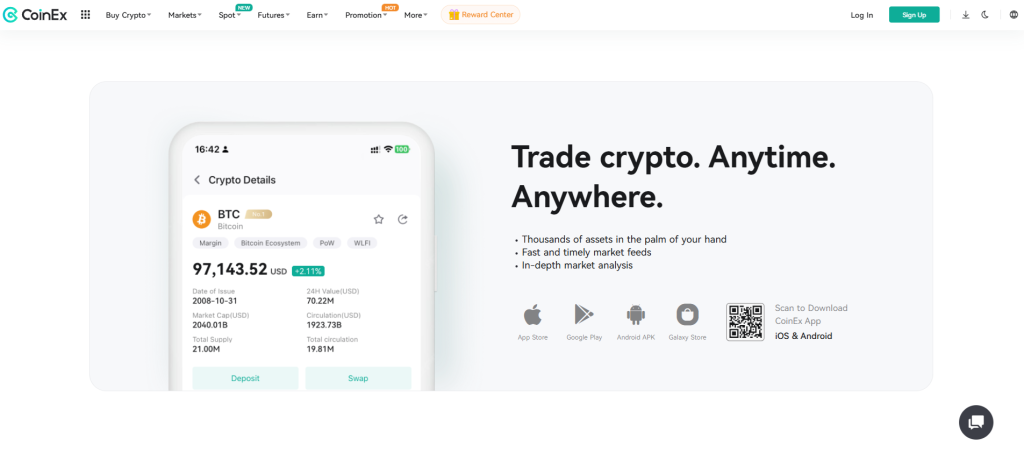 Krypto směnárna CoinEx a její aplikace