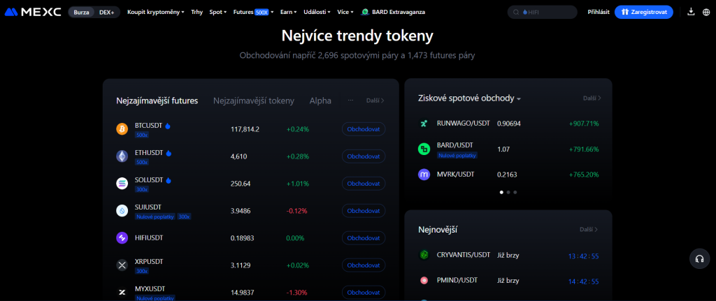Nejvíce trendy tokeny na MEXC