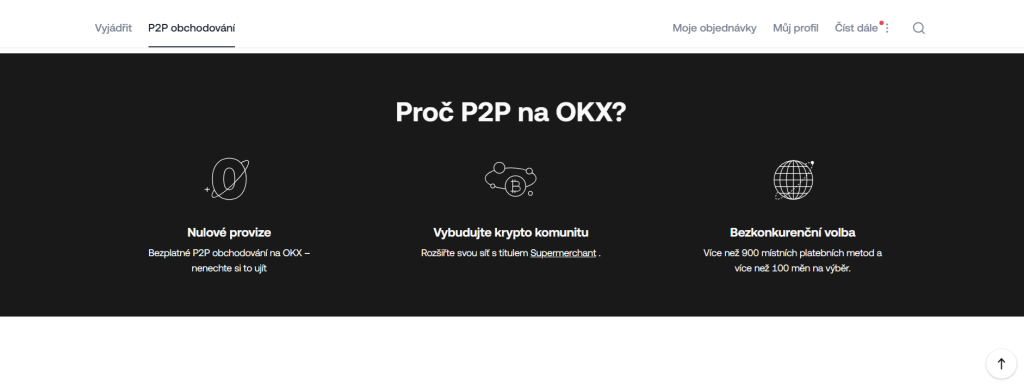 P2P modul na krypto burze OKX