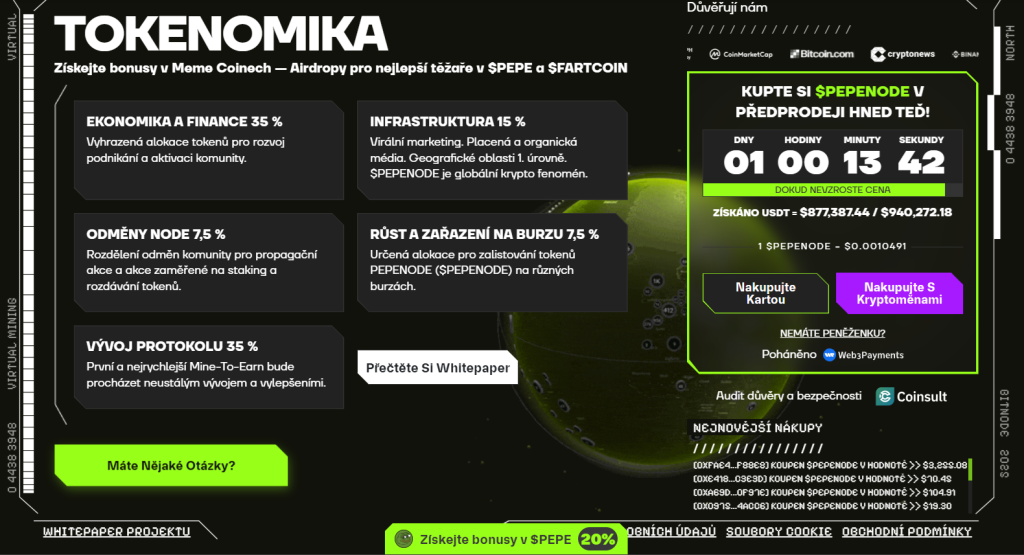 Tokenomika projektu PEPENODE - meme coiny
