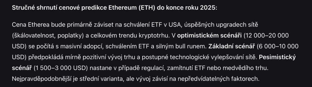 DeepSeek predikuje cenu etherea