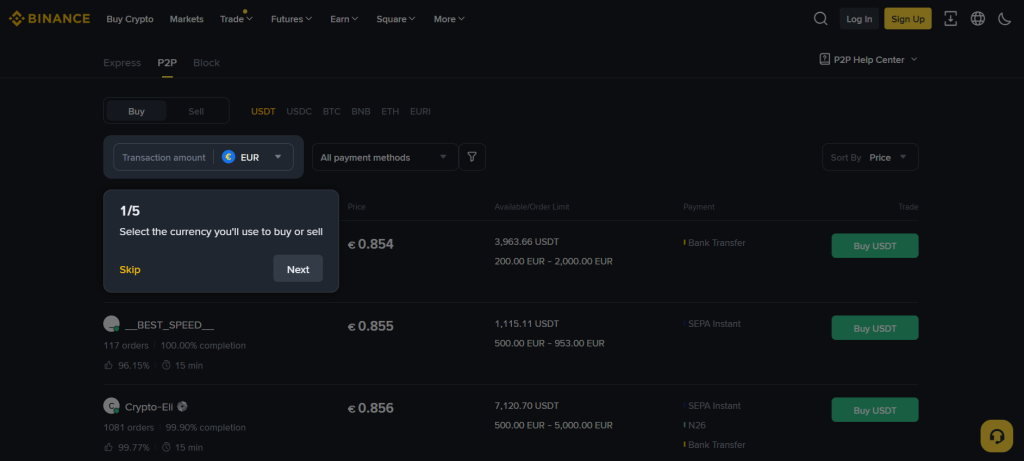 Binance a návod na p2p