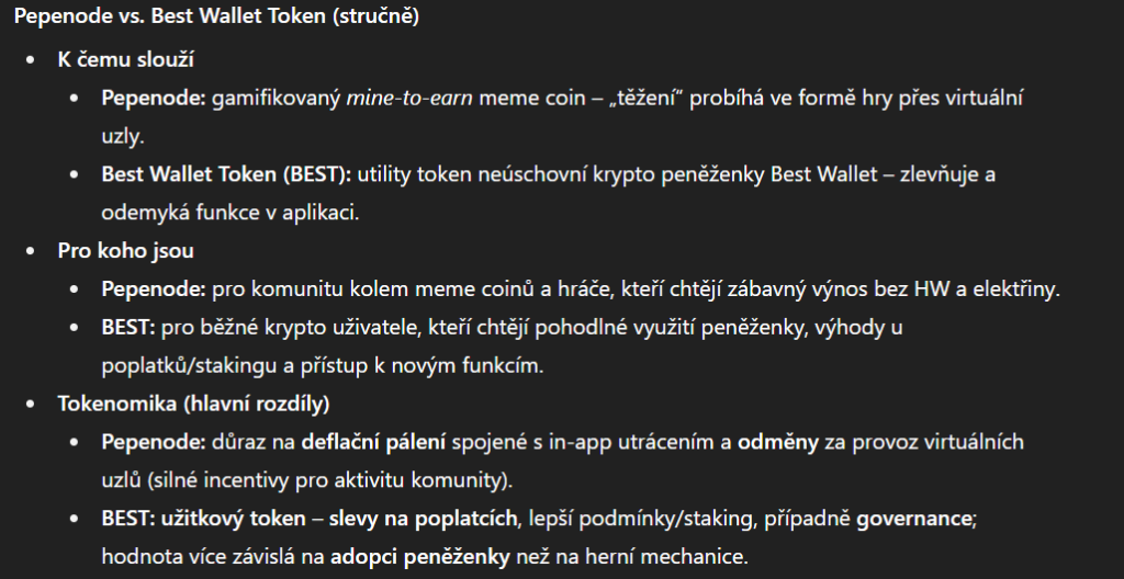 Porovnání Best Walelt a Pepenode v ChatGPT