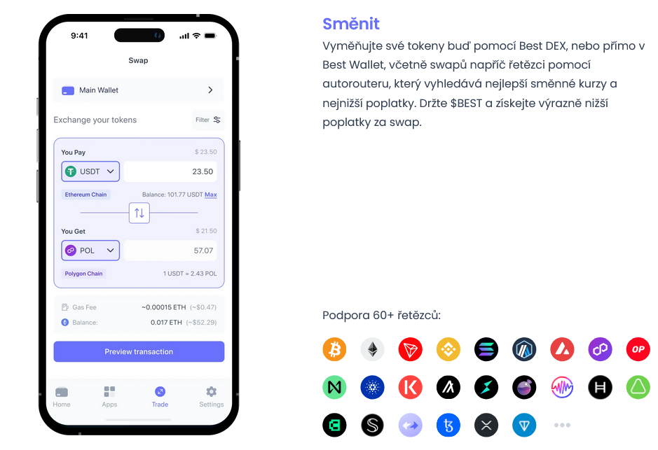 směna kryptoměn v best wallet