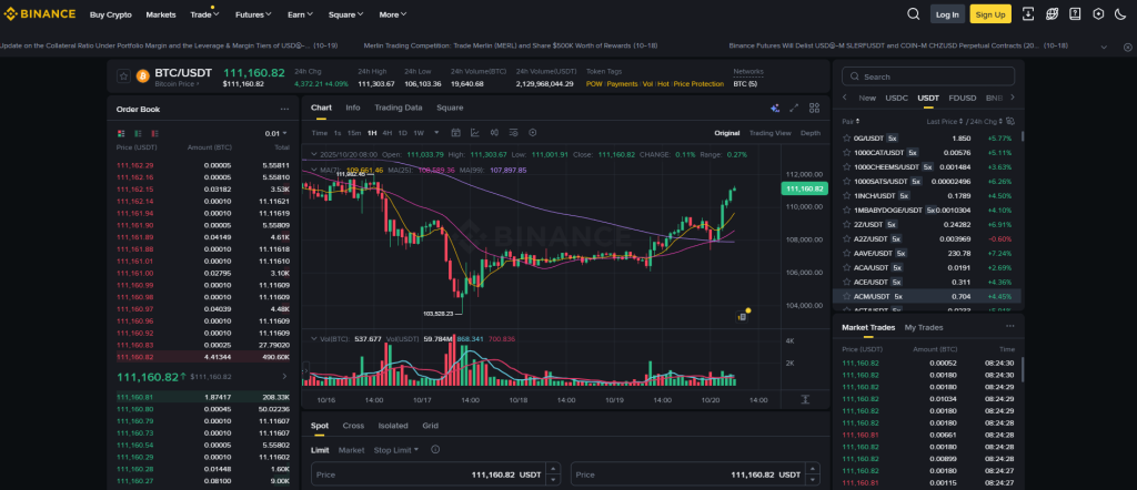 Spotový trh - uživatelské prostředí binance recenze
