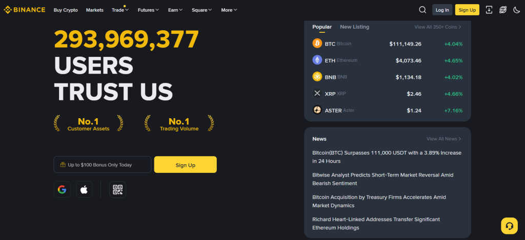 Burza binance - webové stránky