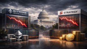 Fallende Kurse von Bitcoin und Ethereum mit BitMine- und Strategy-Aktien unter Marktdruck.