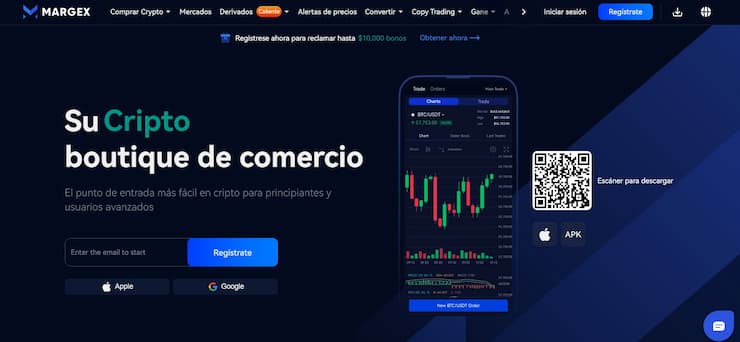 Entre las plataformas de opciones binarias cripto está Margex