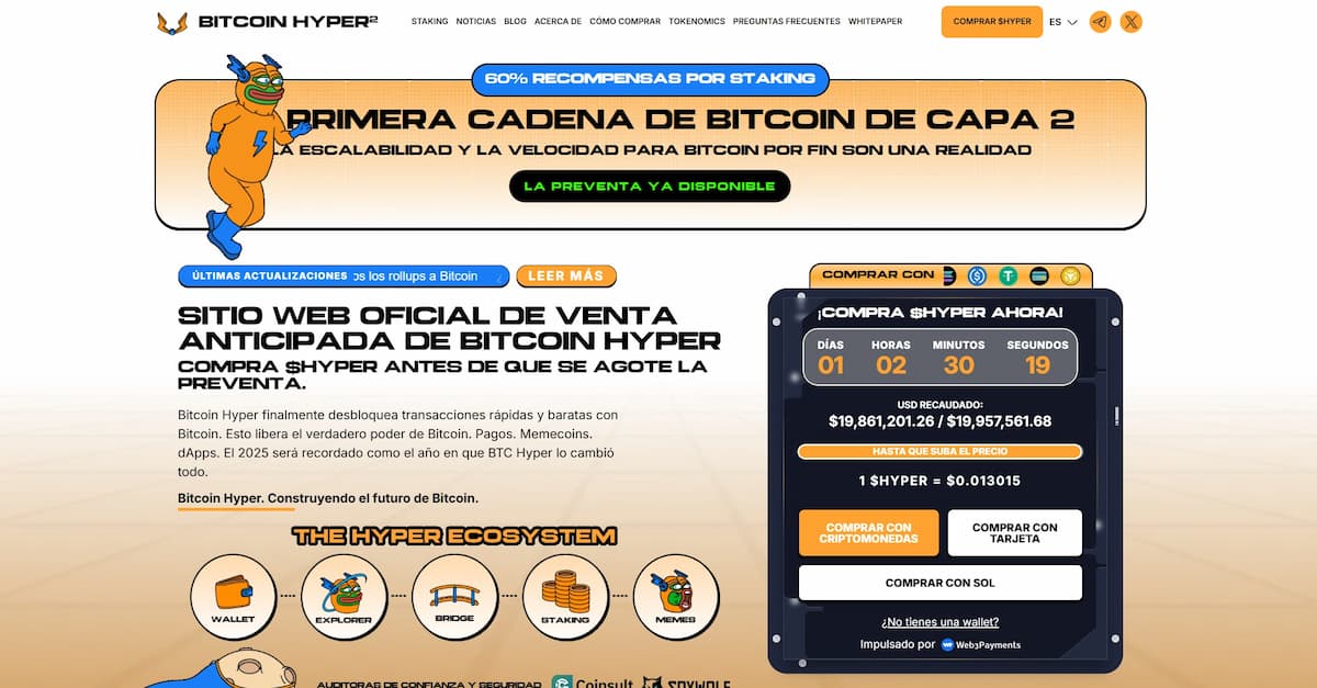 La fase de preventa de Bitcoin Hyper está a punto de alcanzar el hito de 20 millones