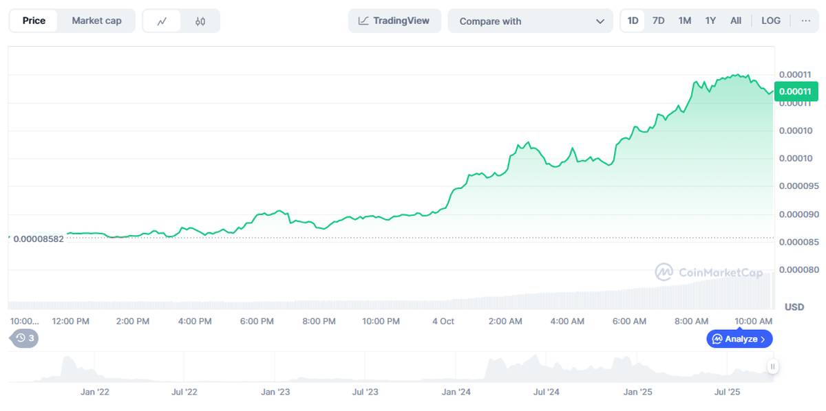 ASTER: Variación del precio de FLOKI en las últimas 24 horas. *Fuente: CoinMarketCap.