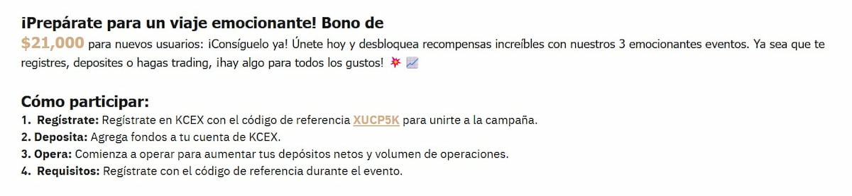 KCEX facilita la competición de trading a través de unos simples pasos. *Fuente: www.kcex.com